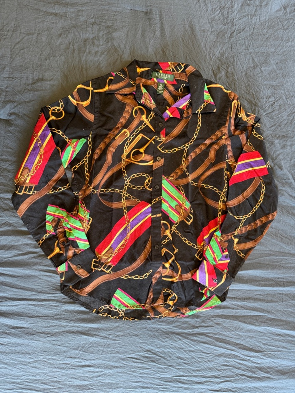 Lauren Ralph Lauren Black Chain & Bridle Print Button-Up Shirt